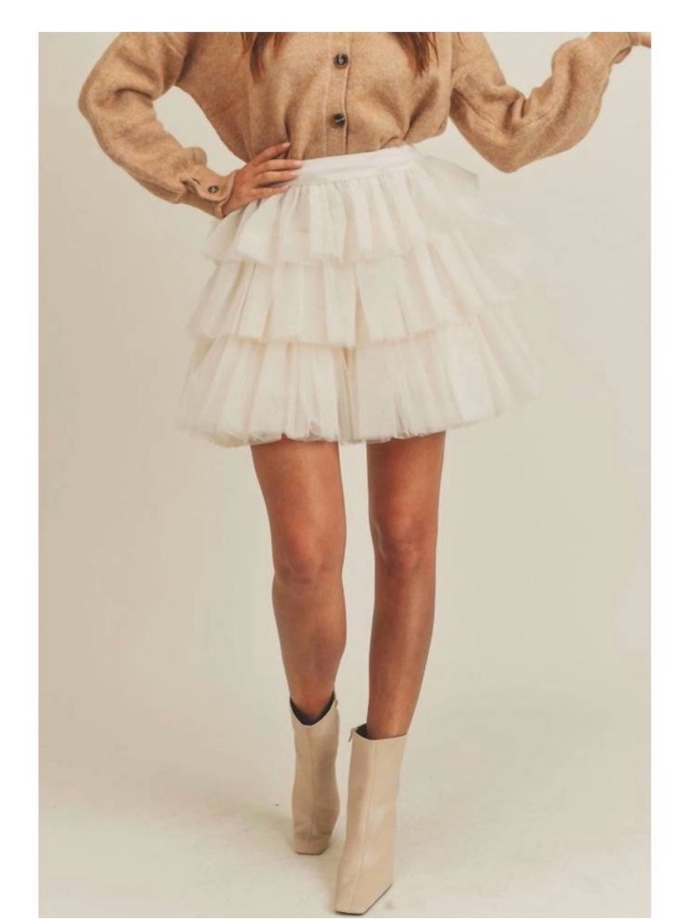 NWT Mable tulle tiered mini skirt cream bachelorette party size L